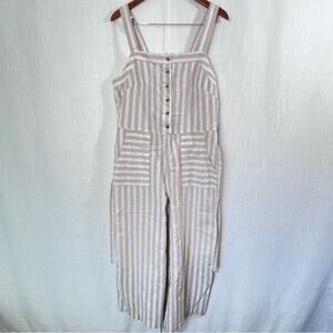 Dip NWT Wide Leg Linen Blend Tan &‎ White Striped Jumpsuit Size 14